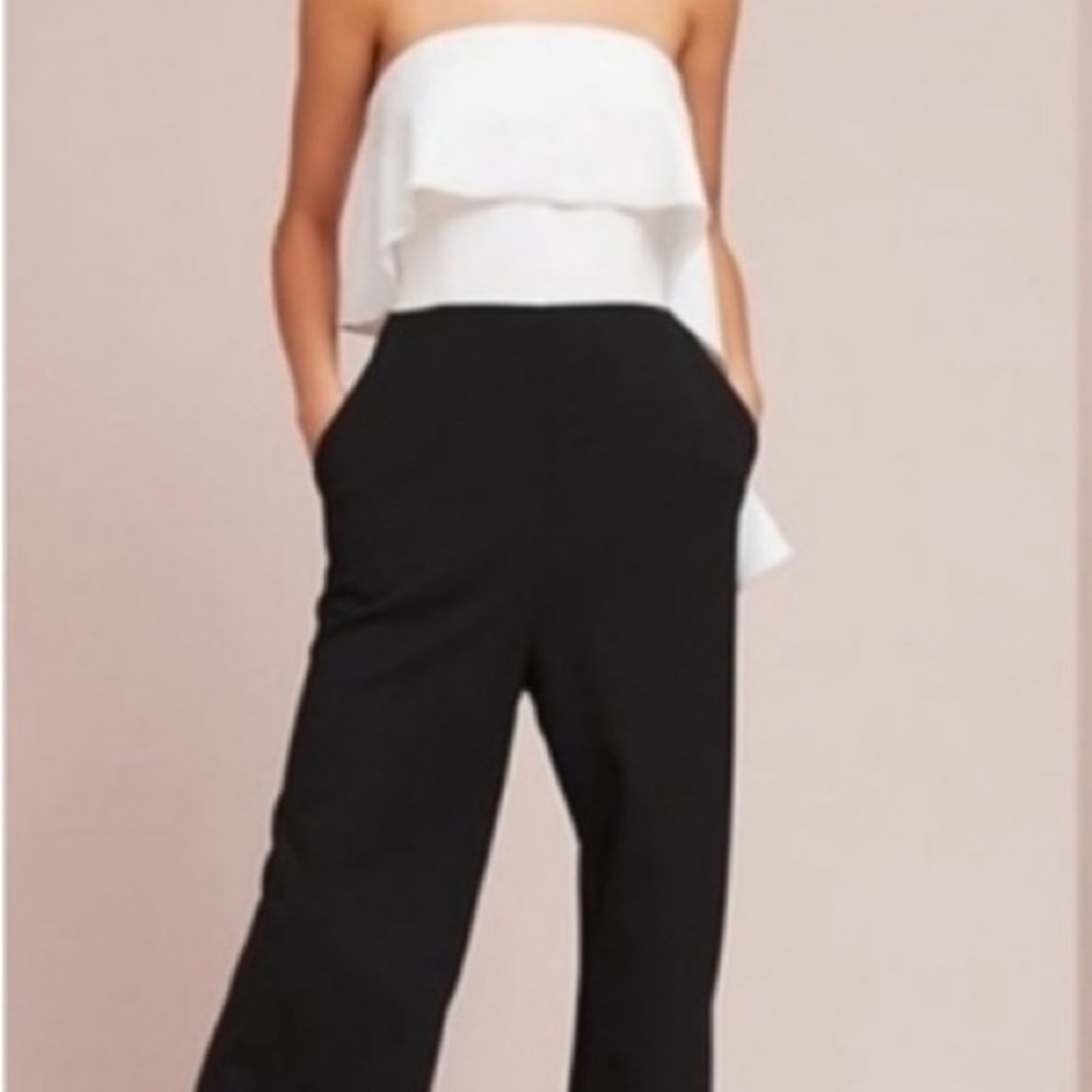 Anthropologie Donna Morgan Strapless Ruffle Jumpsuit Women’s Size 8 - Picture 2 of 9